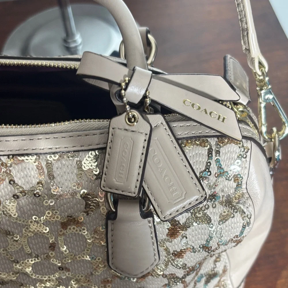 Coach Poppy 2013 East/West Satchel/Crossbody in Sequin w Satin Purple Inside - Picture 5 of 16